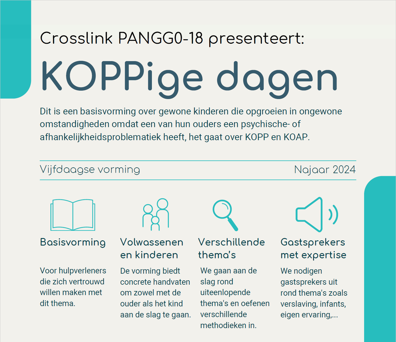 KOPPige dagen | Basisvorming over gewone kinderen die opgroeien in ongewone omstandigheden omdat een van hun ouders een psychische- of afhankelijkheidsproblematiek heeft (KOPP en KOAP)