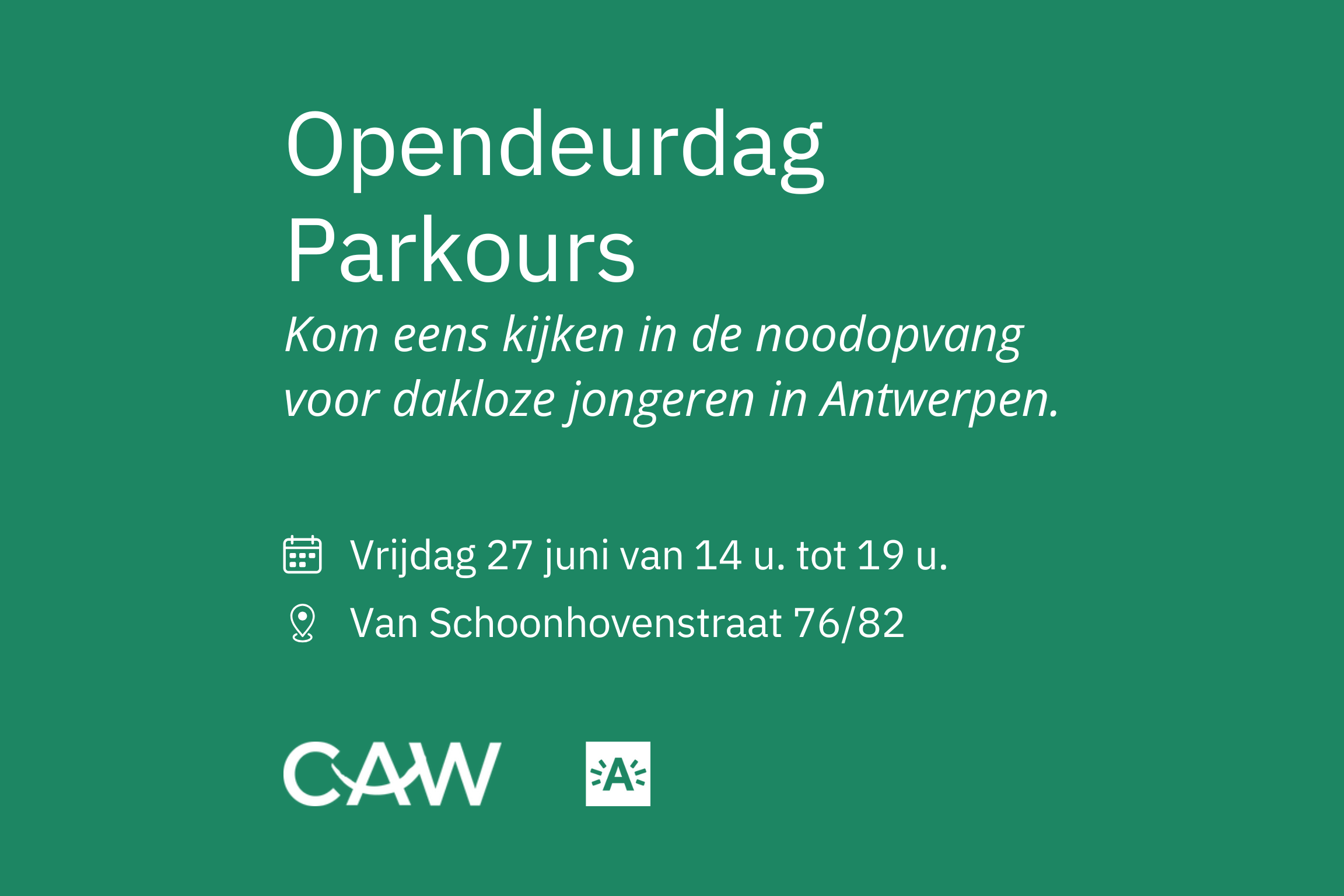 Opendeurdag Parkours (noodopvang voor dak- en thuisloze jongeren in Antwerpen) | 27 juni 2025